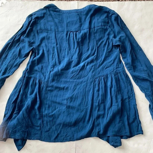 Maeve Anthropologie Women's Teal Blue Tunic Flowy Blouse Long Sleeve Size 4 - Picture 8 of 10